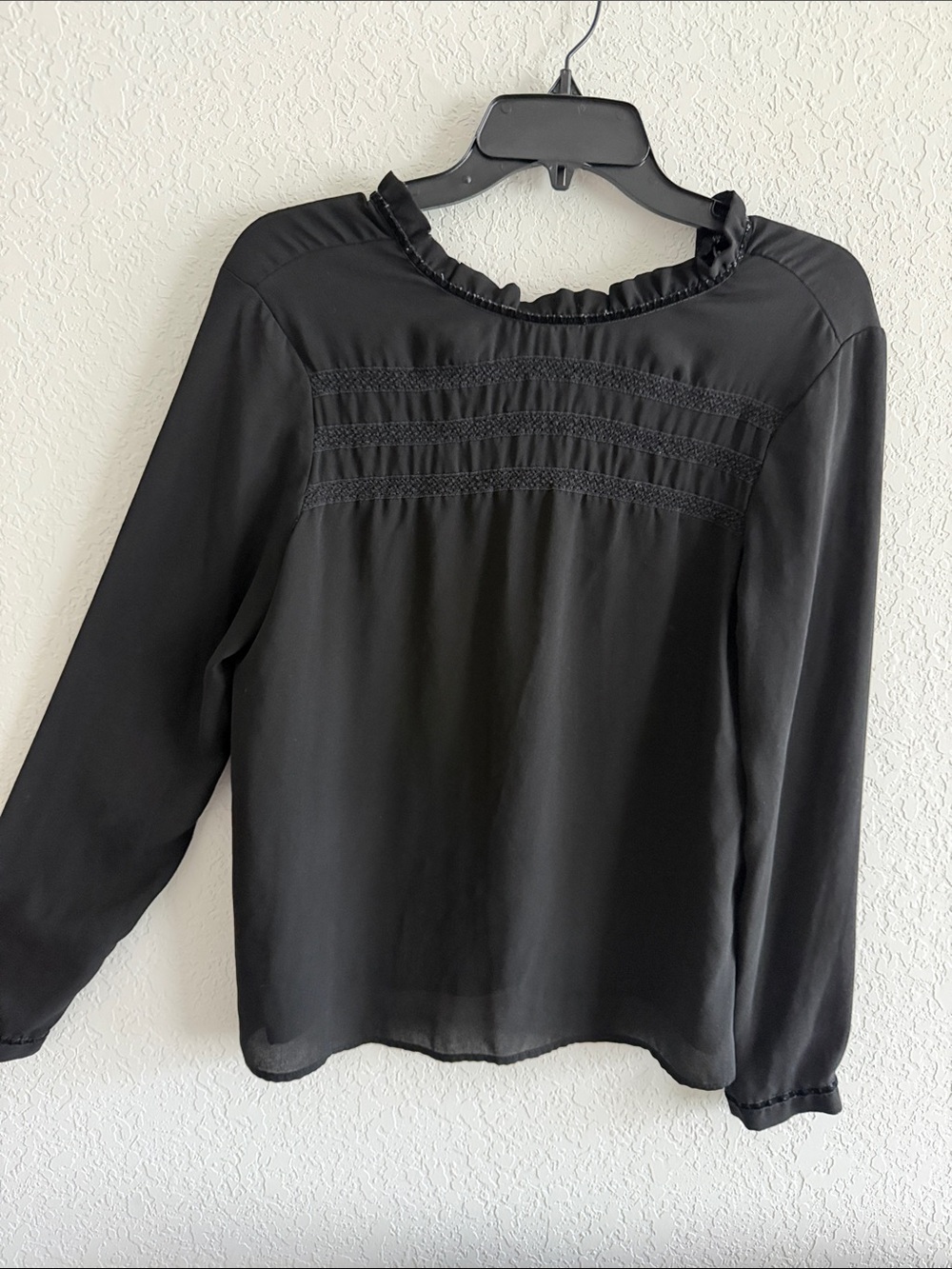 Forever 21 Black Long-Sleeve Ruffle Yoke Blouse